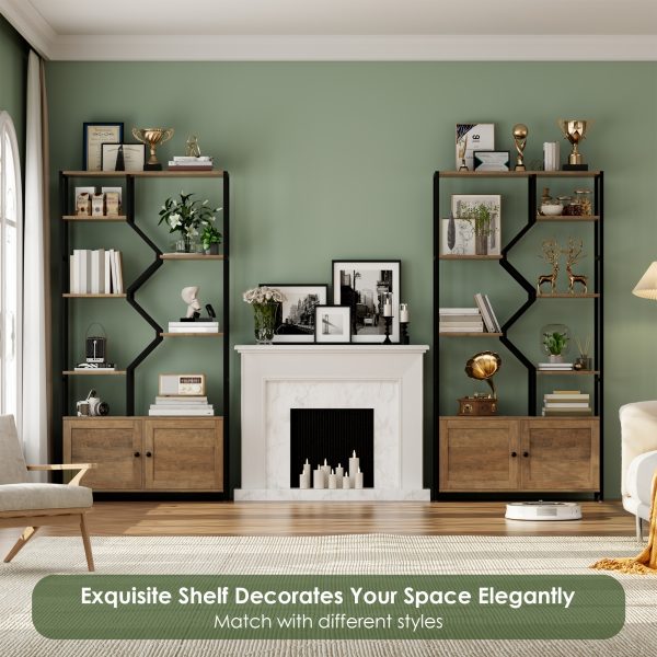 product-fancy-84808eaa-0dc3-4cc7-b133-46db05218867 76'' Tall Industrial Bookshelf with Doors, Display Large Bookcase With Storage and Organization Cabinet, Unique Geometric Metal Frame Design, Sturdy Wooden Shelves, Organizer for Library, Living Room, Bedroom, Office, White and Golden/Brown and Black