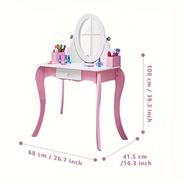 product-fancy-848c187c-3105-4088-a32a-1b9dbfd58b1c Kids Vanity Set - Princess Deluxe Vanity Table Set 2-in-1 Wooden Writing Desk & Stool, Mirror & Drawer, Perfect for Kids' Pretend Play, Developing Creativity And Fine Motor Skills, Durable Construction, Easy to Assemble, Best for Girls Christmas Gift