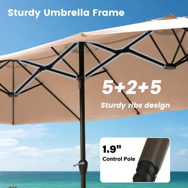 product-fancy-84c0f080-117e-4871-9c17-a8693ad3cb91 15-foot Long Rectangular Large Outdoor Patio Umbrella, Includes Base, Double Table Umbrella With A Crank Handle, Market Umbrella - UV Resistant, Heavy-duty Pool Umbrella, Suitable For Lawns, Backyards, And Gardens.