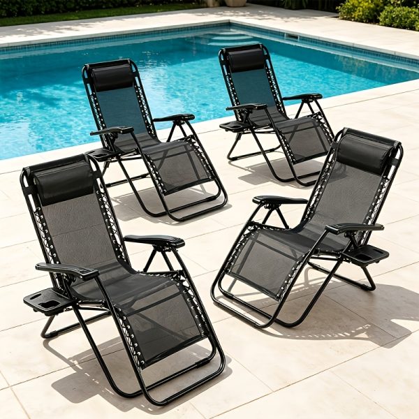 [Portable Foldable Chair] 4pcs Zero Gravity Lounge Chairs, Foldable Reclining Outdoor Chair with Pillow And Cup Holder, Space-Saving Portable Zero Gravity Chair for Patio, Poolside, Beach, Grassland, Camping