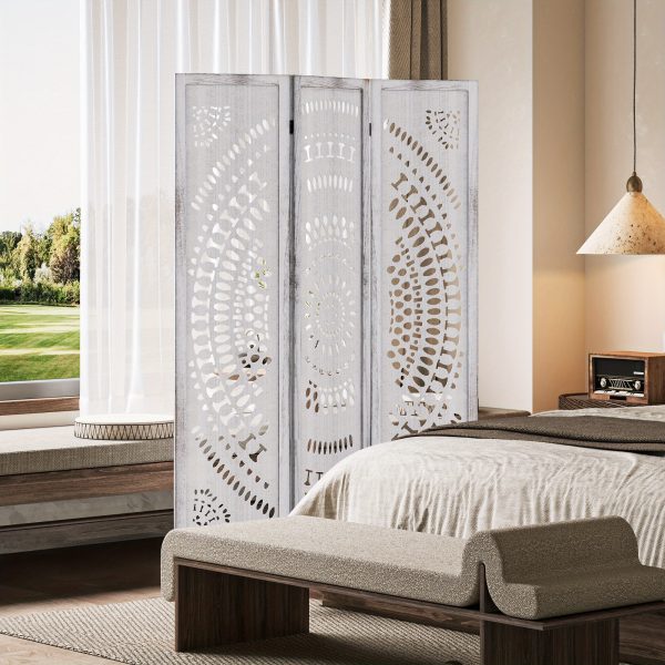 product-fancy-84dfe49c-2f69-4ac3-ab08-8a96875f3075 3/6 Panel Boho Folding Room Divider - Carved Wood Privacy Screen, Adjustable Indoor/Outdoor Farmhouse Partition with Lightweight HDF Board & Wood Veneer Panels, Portable Room Divider for Home, Office, Garden, Patio Suitable for Privacy Screening