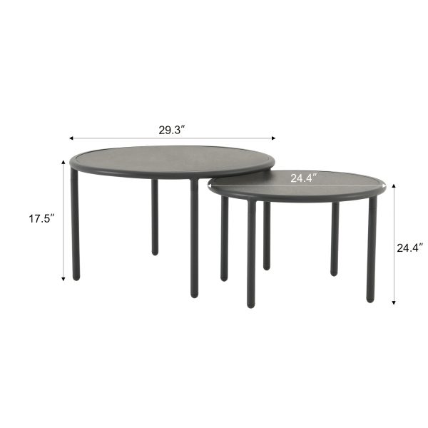 product-fancy-84e8201a-a22d-4915-8f4f-f1f9f3535ea3 2pcs Black Aluminum Round Outdoor Coffee Table Set | Nesting Side Table with Round Tabletop, Powder Coated Aluminum Frame, Suitable for Garden Balcony