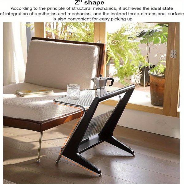 product-fancy-84ed26e0-7195-44c4-a76d-0f535c014c8c Black Z-Shaped End Table Featuring a Glass Top And Magazine Holder, Perfect As a Retro Accent Table Or a Small Coffee Table with Storage for Your Living Room Or Bedroom