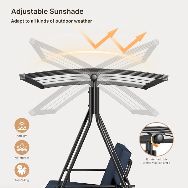 product-fancy-85630627-3b81-4e2c-88d3-ee83f6305f1d 3-Seat Porch Swing Chair with Stand - Convertible to Adult Swing Bed, Adjustable UV-Protected Canopy & Thick Cushion, 750lbs, Flat Bed (Red/Blue/Dark Gray) for Porch, Backyard, Garden & Balcony