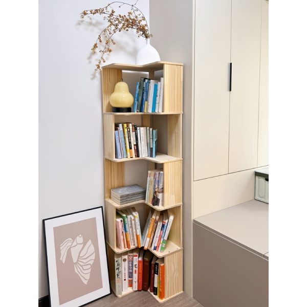 product-fancy-8575621b-0595-4070-92df-28995c8d4242 Full Solid Wood Corner Bookshelf, No Paint No Formaldehyde, Space-Saving Storage Shelf, 3/4/5 Tier Rustic Corner Bookcase, Stable Standing Bookcase for Bedroom Living Room Home Decor, Easy Assembly