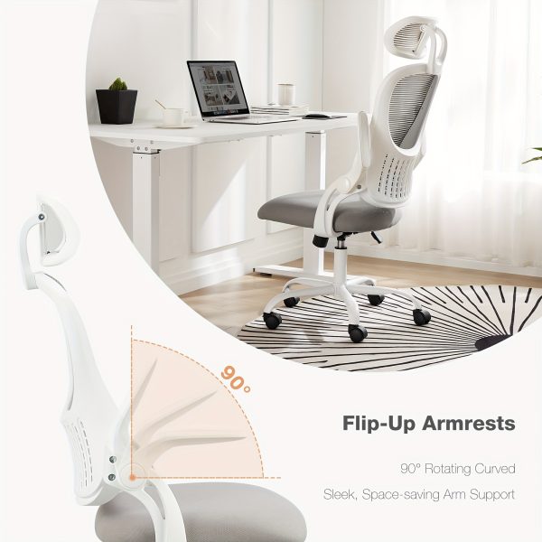 product-fancy-85827c6f-3c20-410e-bb56-2c56390580d5 Ergonomic Office Desk Computer Chair - High Back Comfy Swivel - Home Gaming Mesh Chairs With Wheels - 144° Tilt For Study - Adjustable Headrest - Comfortable Lumbar Support - Flip-up Arms