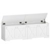 product-fancy-85a924d1-59ac-40df-9446-33b3e6f55cc8 59" Storage Bench with Two Safety Hinges, Oversized Farmhouse Wooden Storage Box, Flip-Top Storage Ottoman, Entryway Bench for Bedroom and Living Room, White and Brown/White/Black