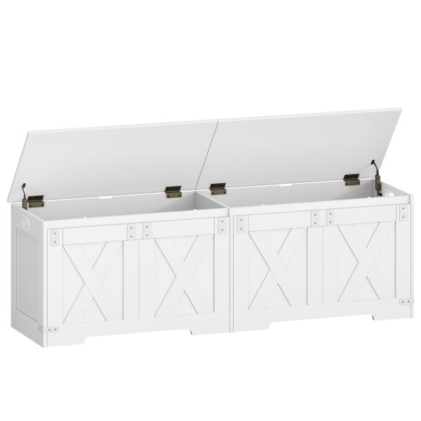 product-fancy-85a924d1-59ac-40df-9446-33b3e6f55cc8 59" Storage Bench with Two Safety Hinges, Oversized Farmhouse Wooden Storage Box, Flip-Top Storage Ottoman, Entryway Bench for Bedroom and Living Room, White and Brown/White/Black