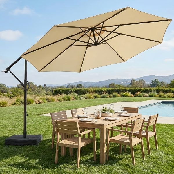 product-fancy-85b60ba9-5791-45f8-8acc-57522703b099 10-Foot Patio Offset Umbrella with a Base, Cantilever Design, Featuring a Crank And Cross Bases, Suitable for Outdoor Use, Heavy-Duty Construction, Includes Push Button Tilt, Perfect for Christmas And Halloween