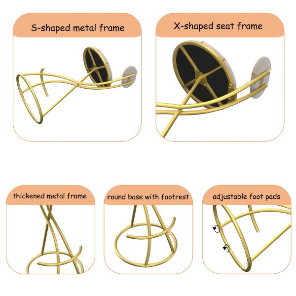 product-fancy-85e54577-97ea-4bb1-b7f2-0b8b19ffe77a Pair of Contemporary Velvet Bar Stools with Counter Height, Featuring a Golden Metal Frame And S-Shaped Stripe Backrest, Upholstered Round Chairs Inspired by Basketball And Soccer, Complete with Footrest for Dining Areas, Kitchens, And Bars