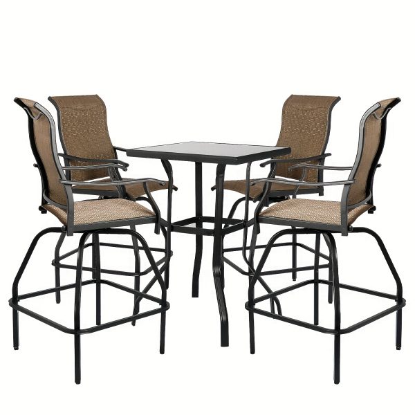 product-fancy-85ec6738-1c50-47f6-b0b3-476a763273e1 2/3/5pcs Patio Bar Set, 360° Swivel Bar Stools, Outdoor Bistro Furniture with High-Density Textilene Fabric & Heavy Duty Metal Frame, High Top Table And Chair Set for Balcony, Poolside, Garden & Backyard