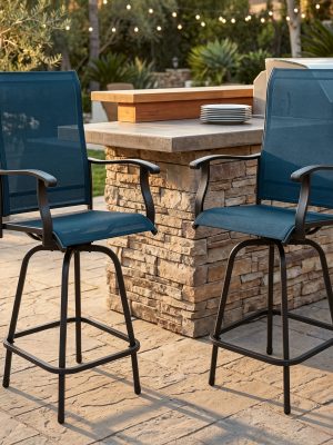 Outdoor High-Back Rotating Dining Chair (2pcs Set/ 4pcs Set, All-Weather 360° Rotating High-Backed Outdoor Patio Dining Chair, Forged Carbon Steel Fabric Patio Chair Set, Suitable for Patios, Lawns And Gardens (Blue/Black/Brown/Grey))