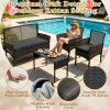 [Outdoor Rattan Set] 4pcs Outdoor Wicker Patio Furniture Set Rattan Conversation Group With Cushions, Coffee Table For Porch, Garden, Poolside & Backyard, Black - Patio Furniture Outdoor