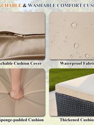 Outdoor Patio Furniture Set, 7pcs Wicker Sectional Sofa And Coffee Table, Plush Cushions With 2 Soft Pillows, Rattan Patio Set For Porch, Garden, Or Backyard (Beige/Blue) - Patio Furniture Outdoor
