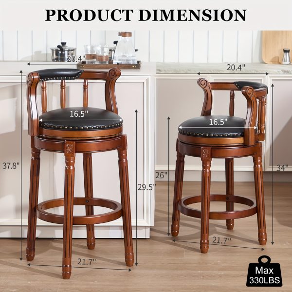 product-fancy-866c5b22-5736-4899-831f-3d560b5e85fc 360° Swivel Modern Bar Stool with Premium Leather Seat and Dark Wood Finish - Hand-Nailed Trim, Durable Rubberwood Construction, Suitable for Kitchen Island, Home Bar, or Dining Area