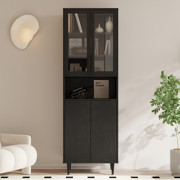 71" Storage Cabinet with Drawers, 6-Tier Bookshelf with Doors and Shelves, Large Display Cabinet Set for Home, Office (Black/White)