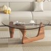 Modern Glass Coffee Table for Living Room Mid Century, Small Coffee Table Stylish Coffee Tables, Suitable for Bedroom Living Room Reception Office Tables (Walnut/Brown, Medium)