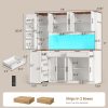 product-fancy-86bcf2fc-7220-40bd-bfeb-16f37211cd08 71 Inch Kitchen Pantry Cabinet with LED Lights And Charging Station, 59 Inch Wide Wooden Storage Cabinet with 2 Drawers, 8 Doors, 3-Tier Storage Cart, And 4 Door Shelves, Pantry Storage Cabinet with Microwave Stand for Dining Room, Black, White