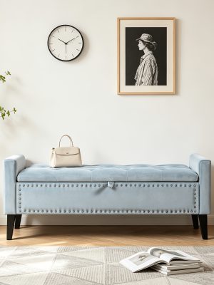 46.9" Storage Ottoman, Upholstered Bed Bench with Storage, End of Bed Ottoman