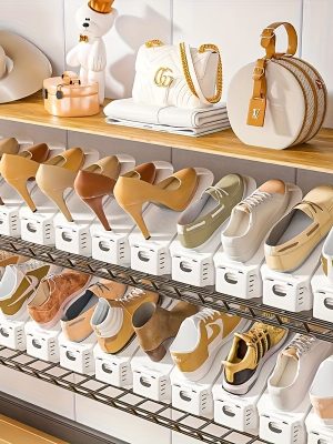 30-Pack Adjustable Shoe Storage Slots, Space-Saving Plastic Shoe Rack for Closet, Entryway, Hallway, Living Room, Bedroom, Easy Stackable, No Power Required, Home Organization Solution for Shoe Storage