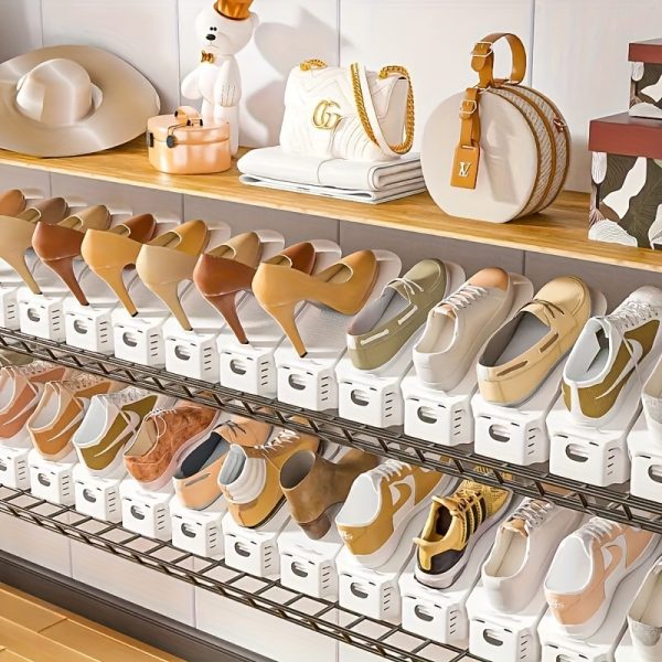 30-Pack Adjustable Shoe Storage Slots, Space-Saving Plastic Shoe Rack for Closet, Entryway, Hallway, Living Room, Bedroom, Easy Stackable, No Power Required, Home Organization Solution for Shoe Storage
