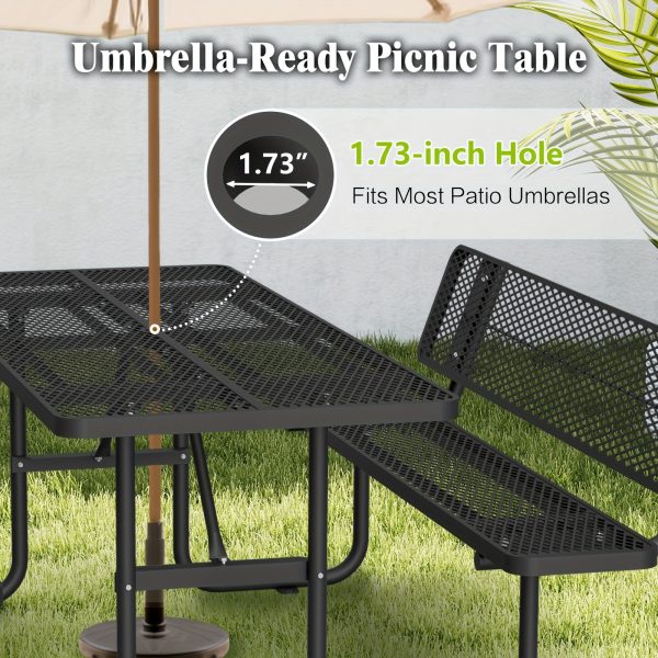 product-fancy-87034ed8-96c3-4198-8a72-205ea907de25 6-Person Outdoor Round Iron Picnic Table with Built-in Bench and Umbrella Hole, Suitable for Gardens, Courtyards, Patios, Lawns, Etc.