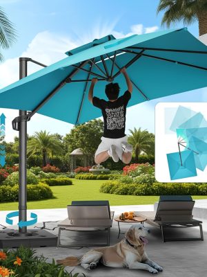 10ft Heavy-Duty Outdoor Cantilever Parasol with, Large Rectangular Offset Umbrella - 360° Rotating Canopy, Tilt Mechanism & Heavy-Duty Aluminum Frame for Patio, Deck, Balcony, Pool (Compatible with most roofs)