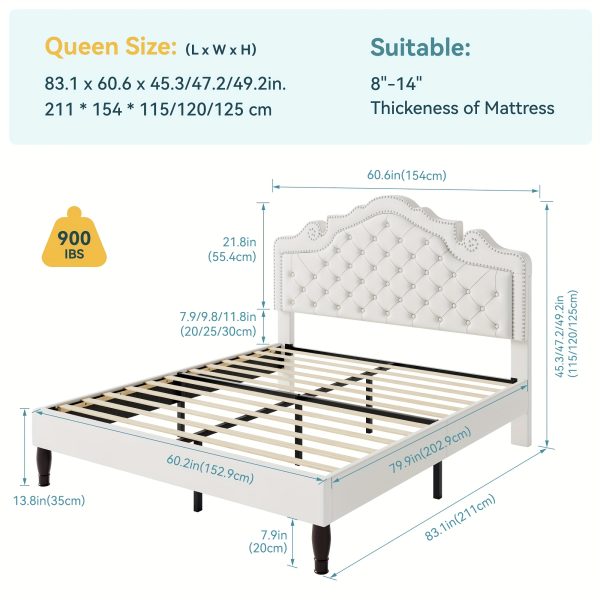 product-fancy-8754bc2b-0e33-4233-9aec-9e4eccf5b869 HOOMIC Full/Queen/King Size Bed Frame with Adjustable Velvet Tiara Headboard, Upholstered Diamond Button Tufted Platform Bed, Wooden Slats Support, No Box Spring Needed, Easy Assembly, Black