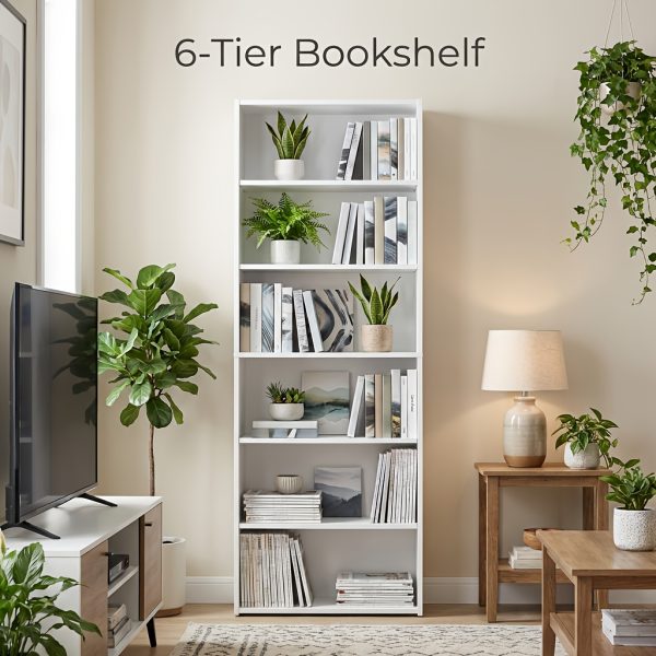 6-Tier Open Bookshelf Display - Space-Saving Bookcase for Home Office & Living Room, Book Organizer with Storage, Dining Room Shelf