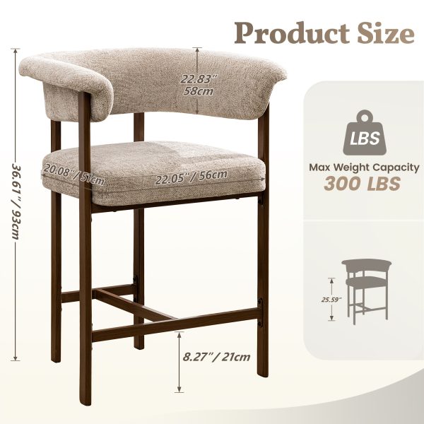 product-fancy-8775c1e7-9629-4fae-856d-82642bcefa84 KERDOM 26'' Tall Bar Stools, Upholstered in Linen Fabric with Backrest And Footrest, Spacious Cushion Seat for Kitchen Islands, Dining High Chair for Restaurant Counters, Curved Back Support