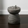 Modern Concrete Side Table, 14" Round Checkerboard End Table for Living Room, Industrial Grey Coffee Table & Magazine Stand, Heavy-Duty MGO Accent Table for Bedroom, Minimalist Garden Stool & Plant Stand (Grey/Brown)