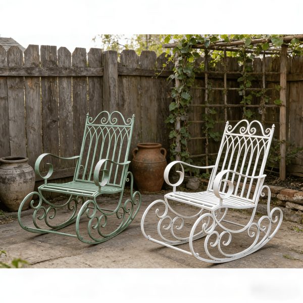 [Iron Rocking Chair] Outdoor Garden Single Wrought Iron Rocking Chair - Durable Iron Frame, Patio Rocking Chair, Comfortable Reading Chair, Cross-back Design, Suitable For Gardens, Lawns, Or Outdoor Use, Garden Seating, Outdoor Furniture