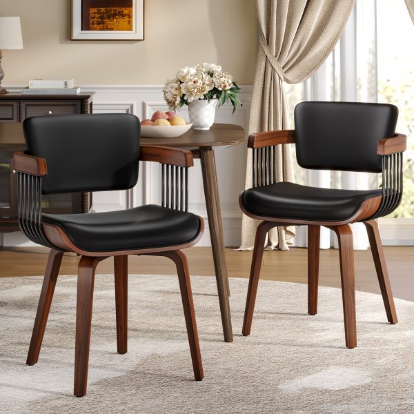 product-fancy-87978986-b183-4cfa-baab-1d4764bc2676 Two Ergonomic Wooden Dining Chairs, Curved Bentwood Backrest And Seat, High-Density Foam Cushion, Modern Semi-Armrest Kitchen Chair