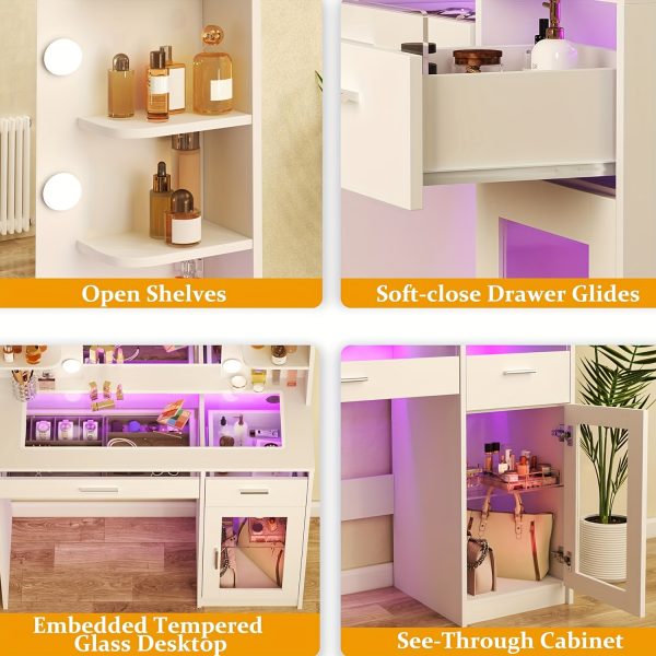 product-fancy-87c829e3-6cc3-46a5-bf1a-fba5875428ce WHONLINE 1pc Vanity Desk with Mirror And Lights, Makeup Vanity Desk with Lights 3 Colors, Bedroom Vanity with Multiple Drawers, And Open Storage Space, Power Outlet, for Bedroom, White, Heavy Duty Dresser, for Halloween And Christmas