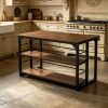 product-fancy-87ca72a2-315f-4e01-9d6a-edb550bb8602 62.99-Inch Kitchen Island with Storage, 3-Tier Solid Wood Island Table with Open Shelves, Large Prep Table for Kitchen Dining Room, Rustic Brown