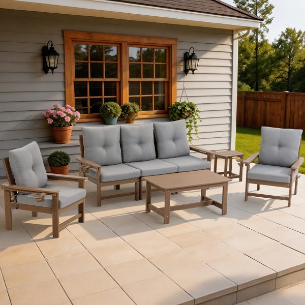 product-fancy-87e5ae22-29c4-4cc1-87d2-482f71ea5df3 Outdoor Patio Furniture Set, 7pcs HDPE All Weather Free Combination Outdoor Furniture, Patio Conversation Sets W/ Sponge Cushions for Patio, Gaden, Yard Lawn Poolside