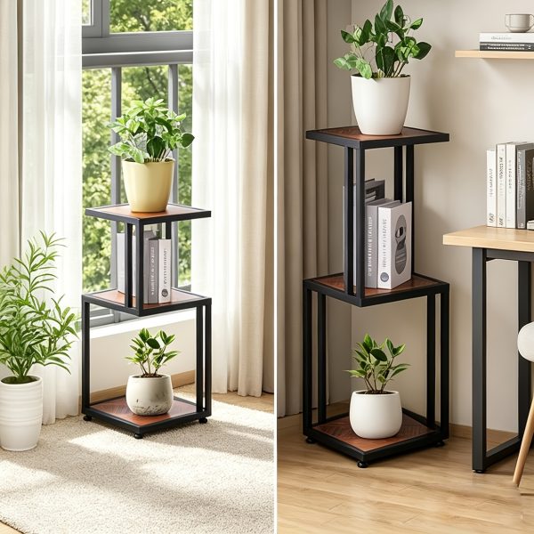 product-fancy-88035180-5e61-48e0-92de-65ec9e07d1c8 3-Tier Nightstand, Industrial Bedside Table with Open Storage Shelves, Wood Top Metal Frame End Table, Space-Saving Side Table for Small Spaces, Living Room, Bedroom, Ideal for Lamp, Books, Plants