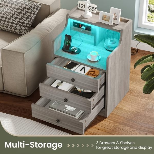 [Halloween Christmas] Nightstand with Charging Post, Side Table with USB Port & Socket, End-Table with 3 Drawers & Storage Shelf, Heavy Duty Night Stand, Small Dresser for Small Spaces, School And Dormitory Storage, for Halloween And Christmas, Storage Drawer Units