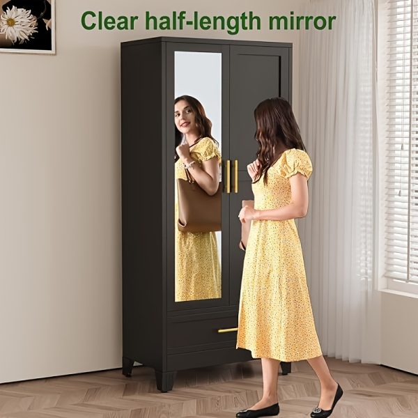 product-fancy-88468d0b-1a4a-4671-8e95-d2e549c11184 Bedroom with Mirror Wardrobe, 71 Inch High Wardrobe with Drawers, Clothing Storage Cabinet with Adjustable Shelves And Hangers