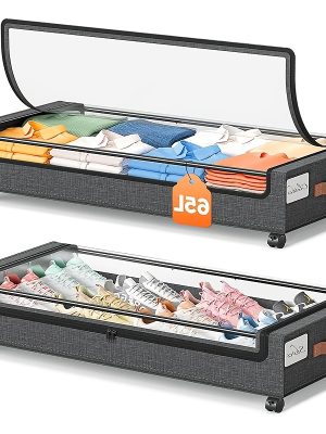 1/2 Pack Of Wheeled Under Bed Storage Box, Under Bed Storage Box, Under Bed Shoe Rack Organizer, Metal Drawer Under Wheel Bed for Clothes, Blankets, Shoes,, Books, Bedding, Under-Bed Storage