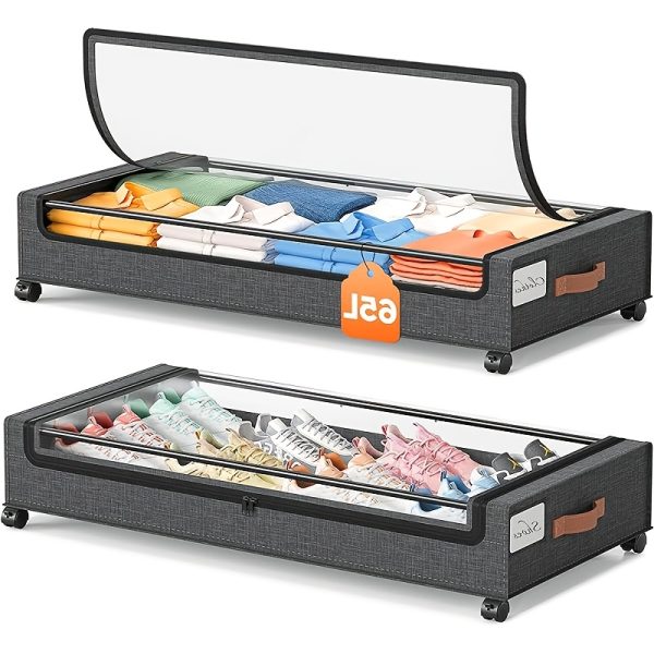 1/2 Pack Of Wheeled Under Bed Storage Box, Under Bed Storage Box, Under Bed Shoe Rack Organizer, Metal Drawer Under Wheel Bed for Clothes, Blankets, Shoes,, Books, Bedding, Under-Bed Storage