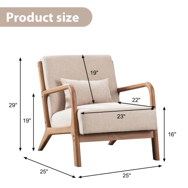 product-fancy-8872078c-5735-472f-ac90-b24b2e7bce3c Mid-Century Modern Upholstered Accent Chair with Solid Wood Frame & Extra Pillow, Linen Lounge Reading Armchair for Game & Recreation Room Furniture