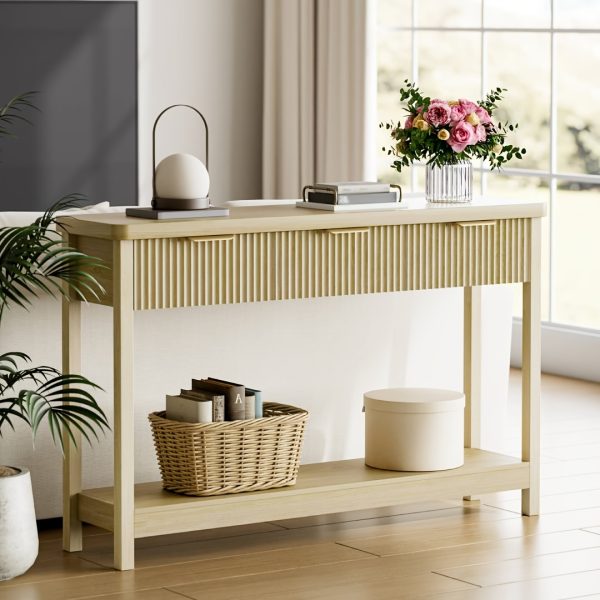 product-fancy-890201bb-062f-41d1-86be-7fd5a0ce94f3 51 IN Fluted Console Table with 3 Drawers, Modern Entryway Table with Metal Handles, Sturdy Solid Wood Design, Hallway Table with Storage, for Living Room And Hallway