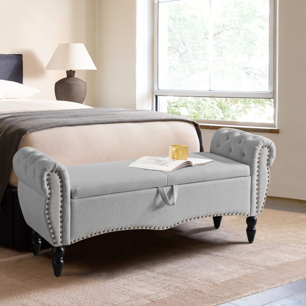 product-fancy-89046c10-4ab7-46db-96f2-a16d52026147 Mid-Century Modern Large Capacity Wooden Storage Box, Bedroom End of Bed Chair with Roll-Up Arms - Spacious Storage Space, Flip-Top Design, Perfect for Bedroom, Living Room, Hallway - Durable, Sturdy, Easy to Assemble