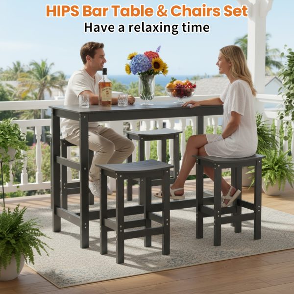 product-fancy-894327ed-1d24-47e0-8437-dc10b51bb36f 5pcs Outdoor Bar Table And 4-Chair Set, 55-Inch Rectangular High-Leg Bar Table with Stools, All-Weather Waterproof Patio Furniture, Easy to Assemble, Ideal for Patios, Balconies, Backyards, Porches, And Small Spaces
