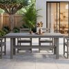 Modern Outdoor Dining Table for 6-Person Rectangle Indoor Outdoor Table with Umbrella Hole & Wood-Like Surface, Weather-Resistant Outside Dining Table for Patio Lawn Garden Backyard, 32.7" D X 70.9" W X 29.4" H