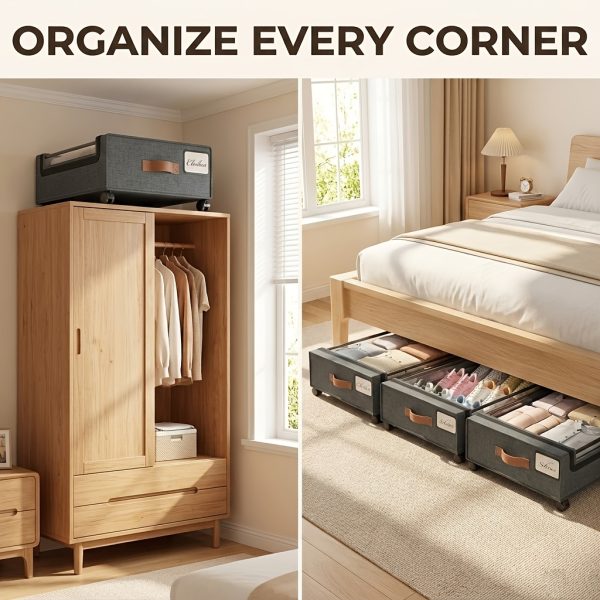 1/2 Pack Of Wheeled Under Bed Storage Box, Under Bed Storage Box, Under Bed Shoe Rack Organizer, Metal Drawer Under Wheel Bed for Clothes, Blankets, Shoes,, Books, Bedding, Under-Bed Storage