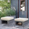2pcs Royal Craft Outdoor Patio Furniture Set | Hand-Woven Pe Rattan Ottomans With 3.15 Inch Thick Cushions, All-Weather Material, Movable Cushions, Multifunctional Use, Gray Wicker With Beige/Denim Blue Cushions