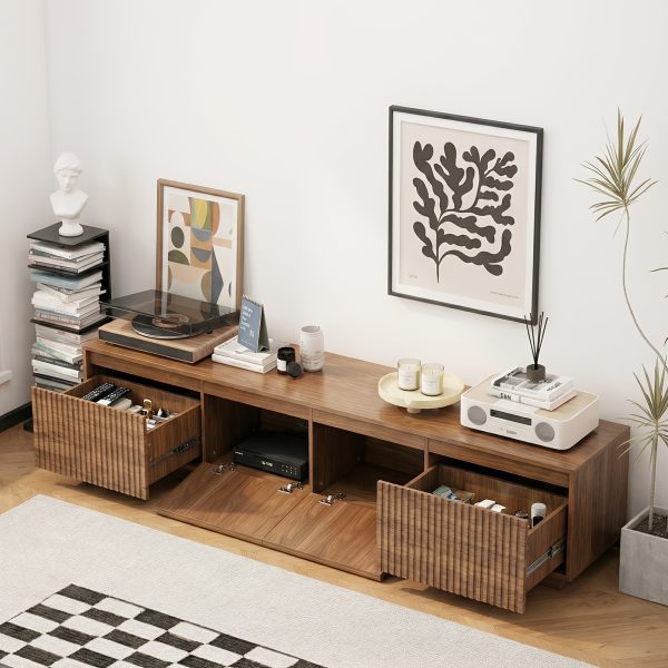 product-fancy-89b14152-3d38-4f81-897a-e3d84a65645d 86.6" Wide Walnut TV Stand for Tvs Up to 85", Modern Fluted Door Media Console with Large Storage Cabinets for Living Room & Bedroom