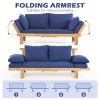 Outdoor Seating Arrangement Featuring a Wooden Sofa Bed with Adjustable Settings, Complete with Plush Cushions, Ideal for Two Individuals, Perfect for Small Spaces Like Balconies, Backyards, Or by The Pool